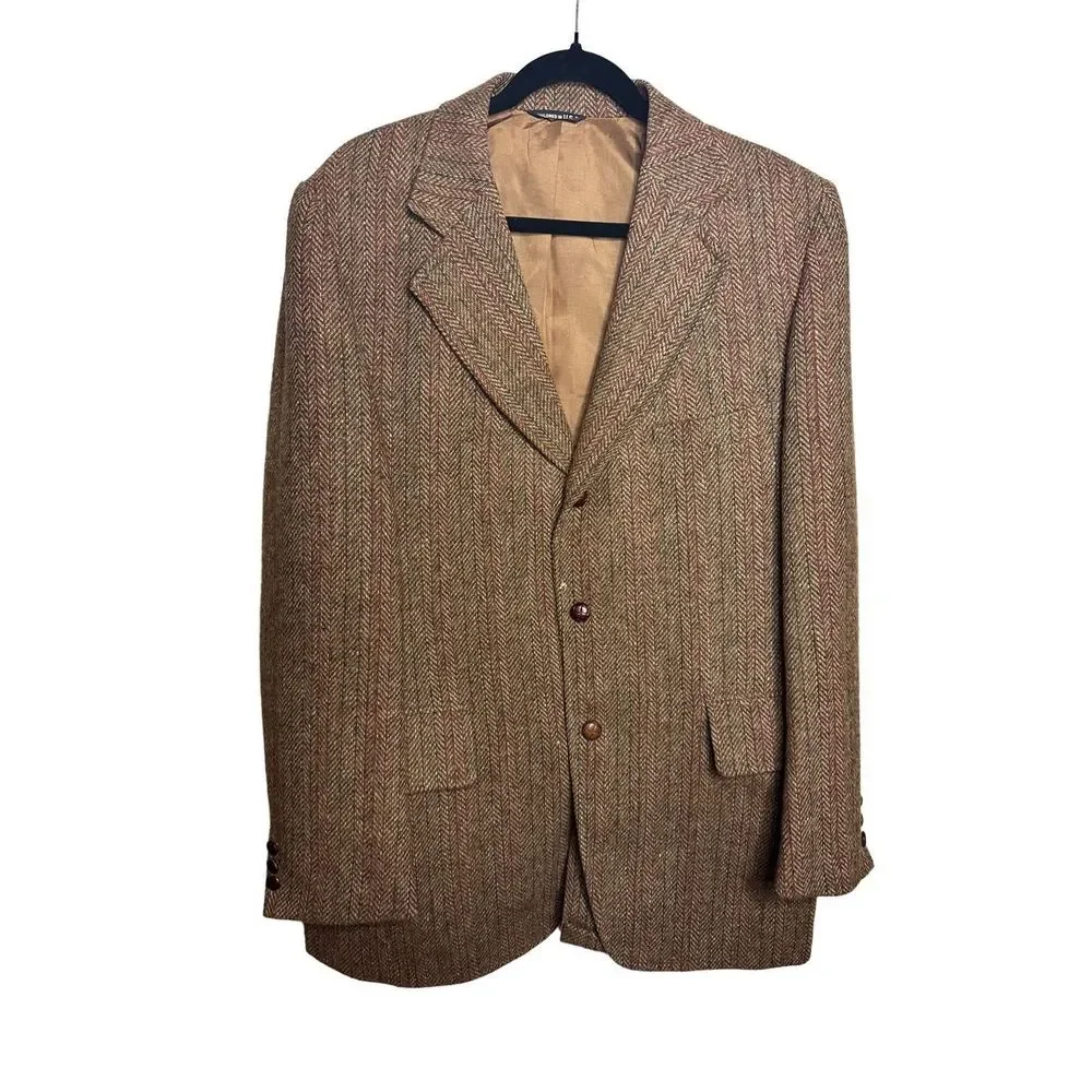 Harris Tweed Pendleton Vintage Pure Scottish Wool Brown Blazer Suit Jacket 42/44